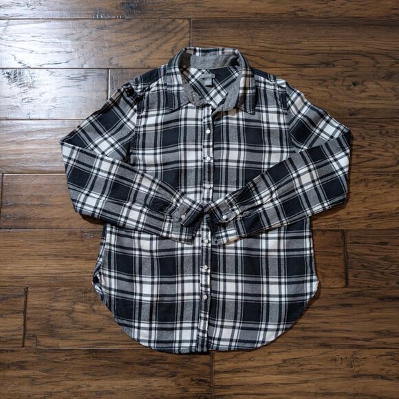 aerie plaid flannel shirt black white size XS - Picture 16 of 16